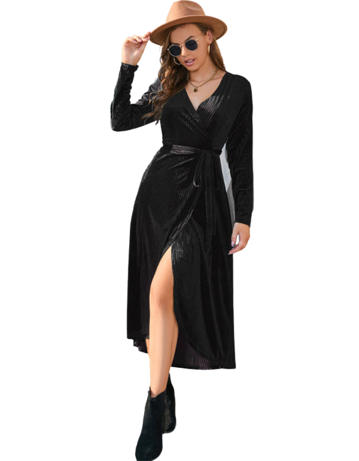 SHOPIQAT Slit Strappy Gold Velvet Mid-Length Dress - Premium from shopiqat - Just $10.900! Shop now at shopiqat